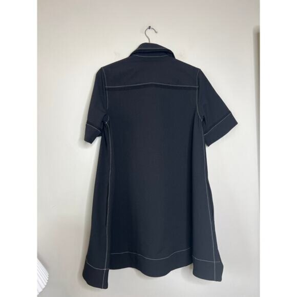 NWT Ganni Sable Topstitch Crepe Swing Spread Collar Button Mini Dress Black Sz 4 - Picture 7 of 9